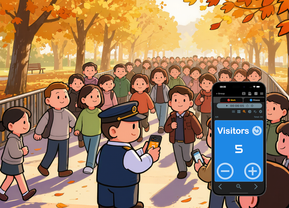 A security guard using a people counter to count visitors