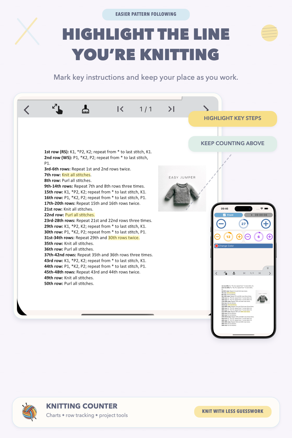 Knitting PDF highlighting
