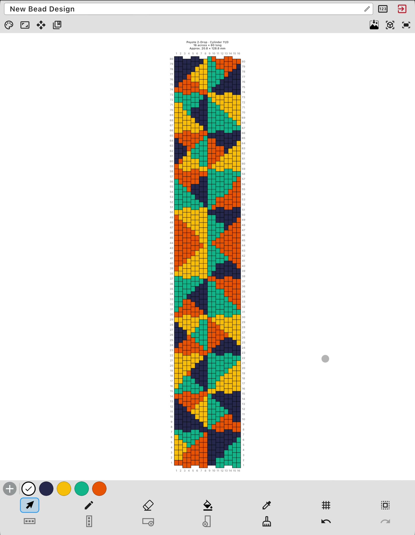 Converted Peyote bead pattern open in the Bead Designer editor with its project colors and editing tools visible.