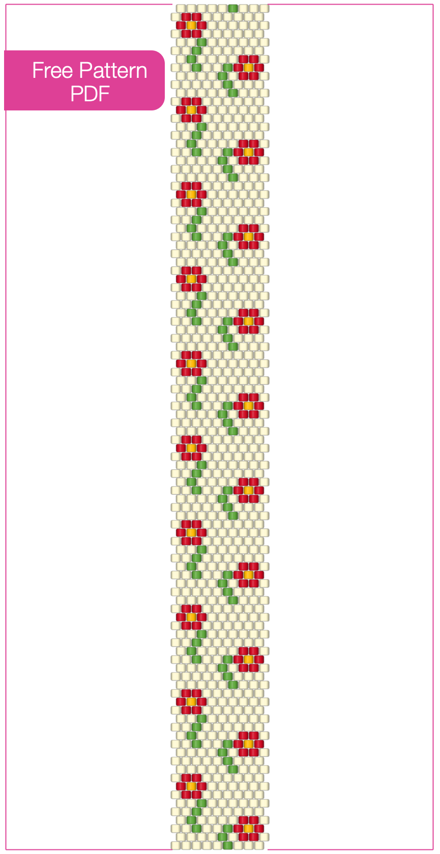 Free Cute Flowers brick stitch bracelet pattern PDF preview