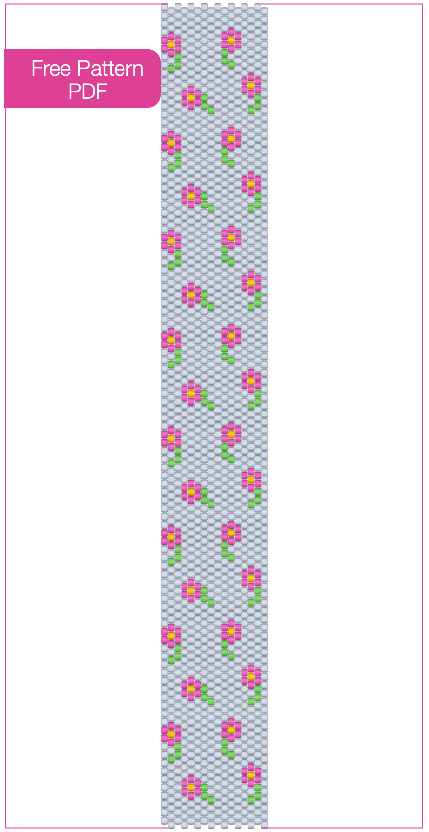 Free Pink Flowers peyote stitch bracelet pattern PDF preview