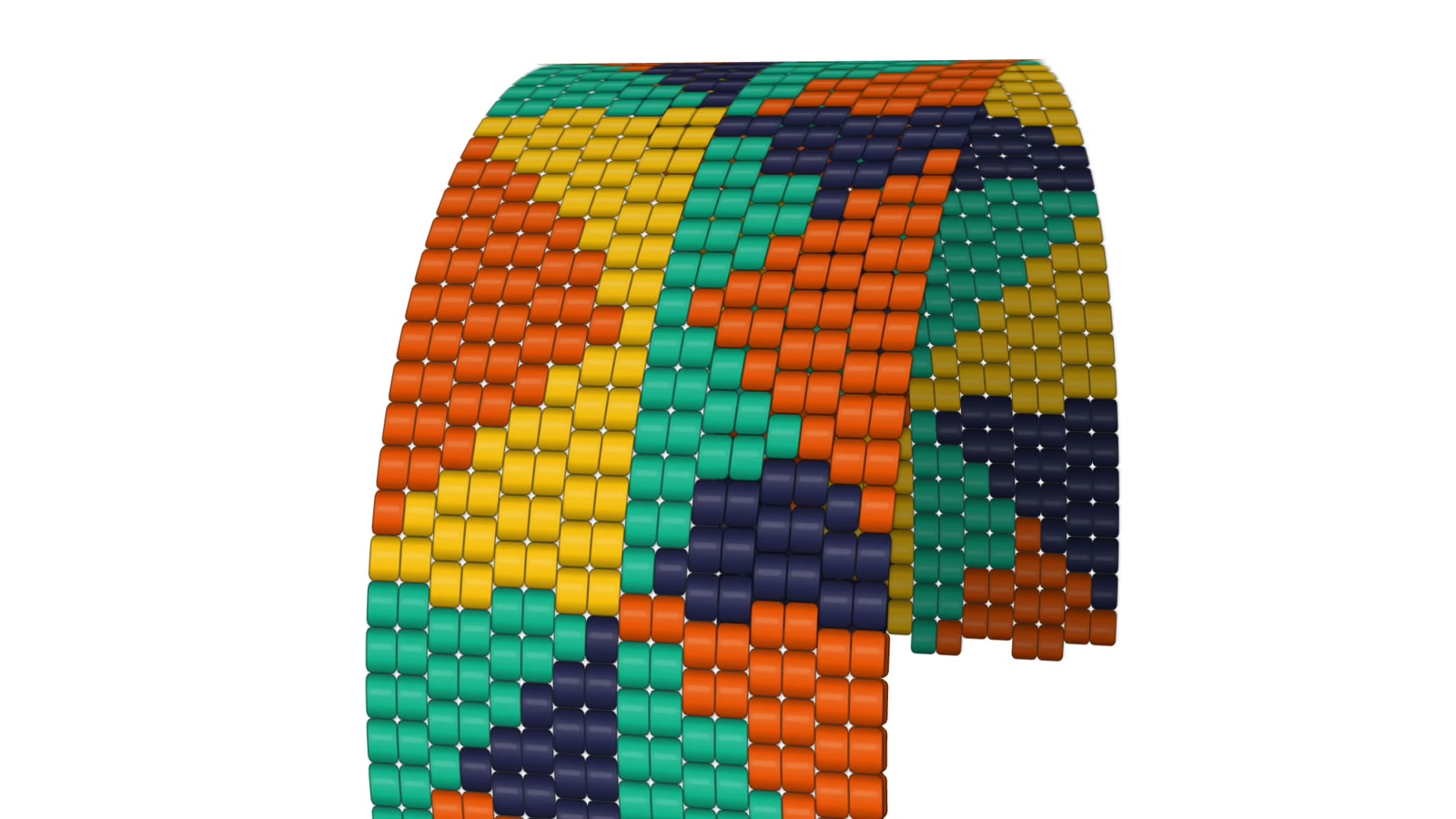 Curved 3D preview of a colorful Peyote bracelet pattern created from an imported image.